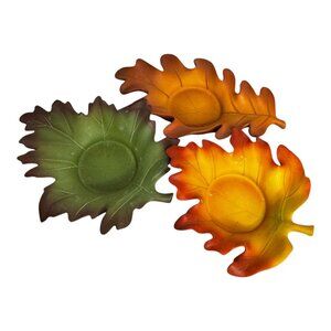 Partylite Whispering Leaves Tealight Trio Ceramic Candle Holders Autumn Colors
